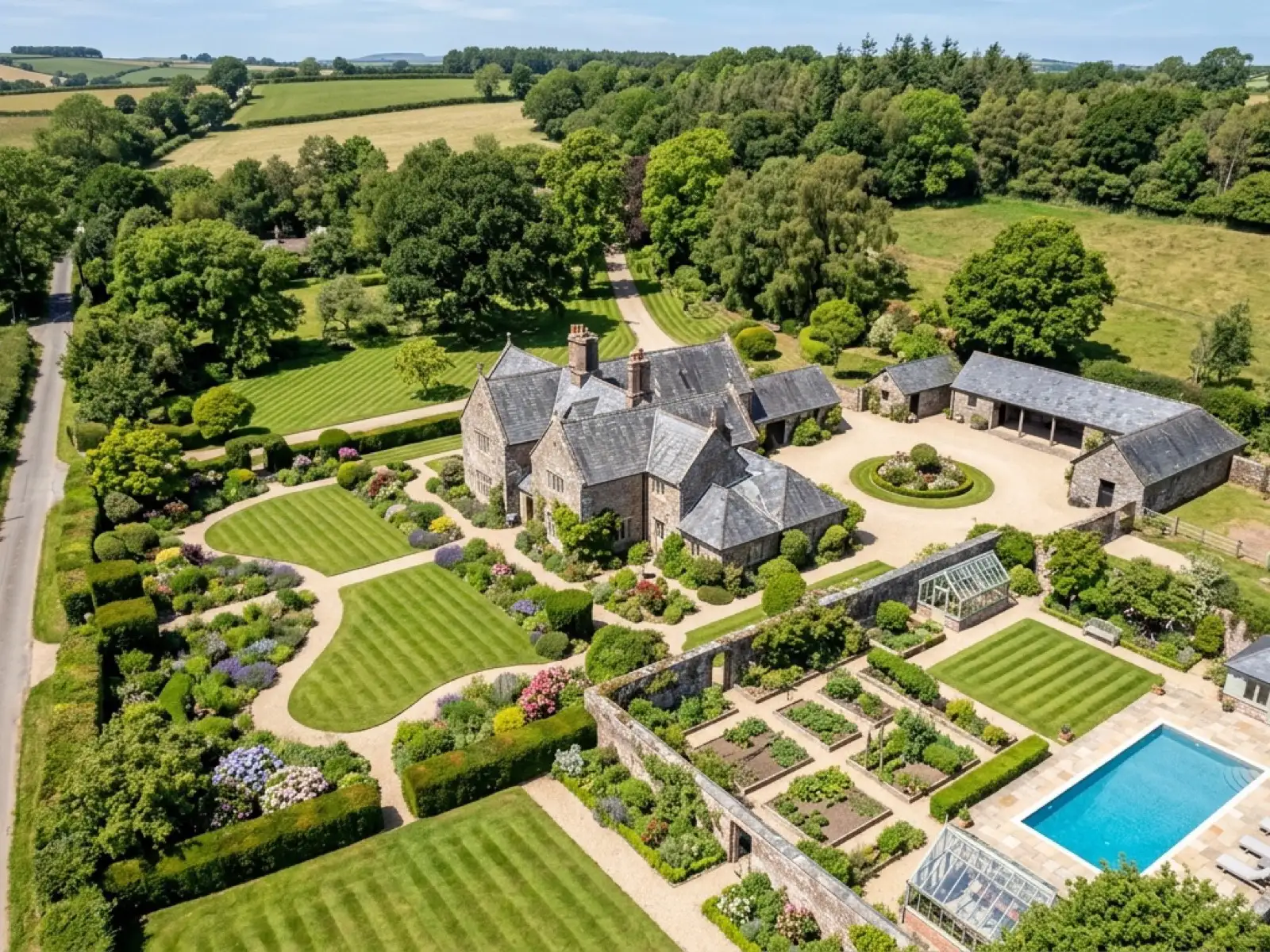 A high-resolution aerial photograph of a Devon property